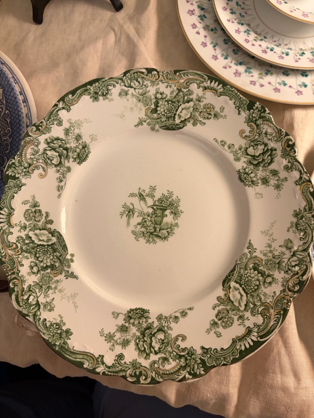 Vintage Wilkinson Green Floral Ironstone Dinner Plate